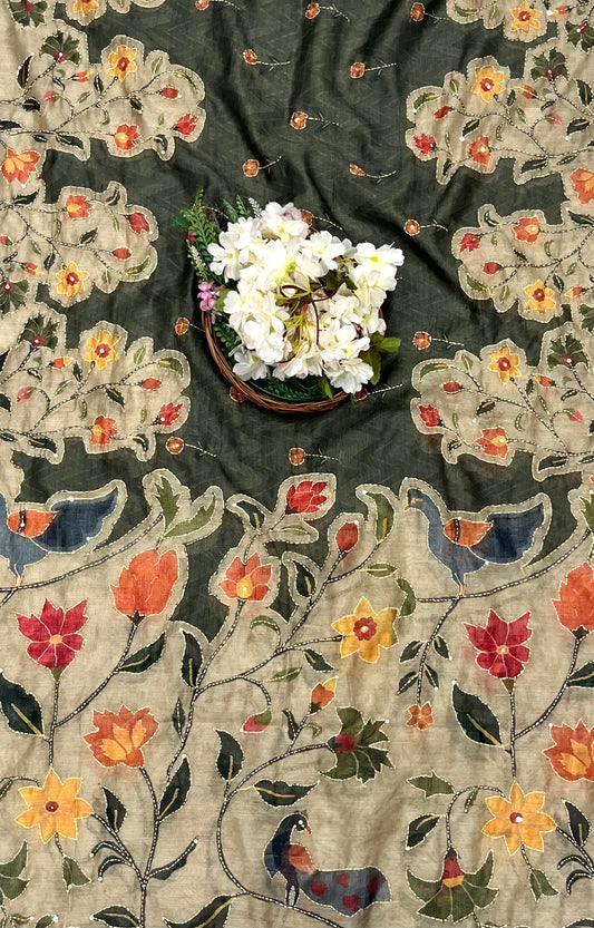 969 Mul Chanderi Dark Green Suit Fabric/ CKC Mul Cotton
