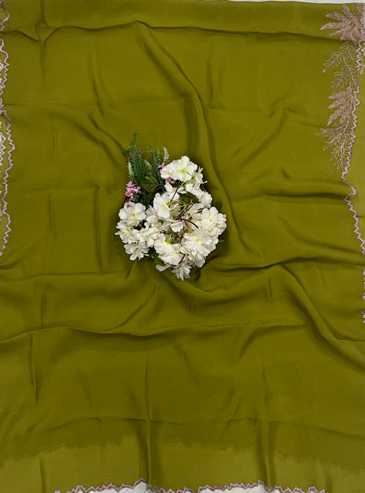 33 A Shimmer Organza Mehndi Green Suit Fabric/ CKC Partywear Collection