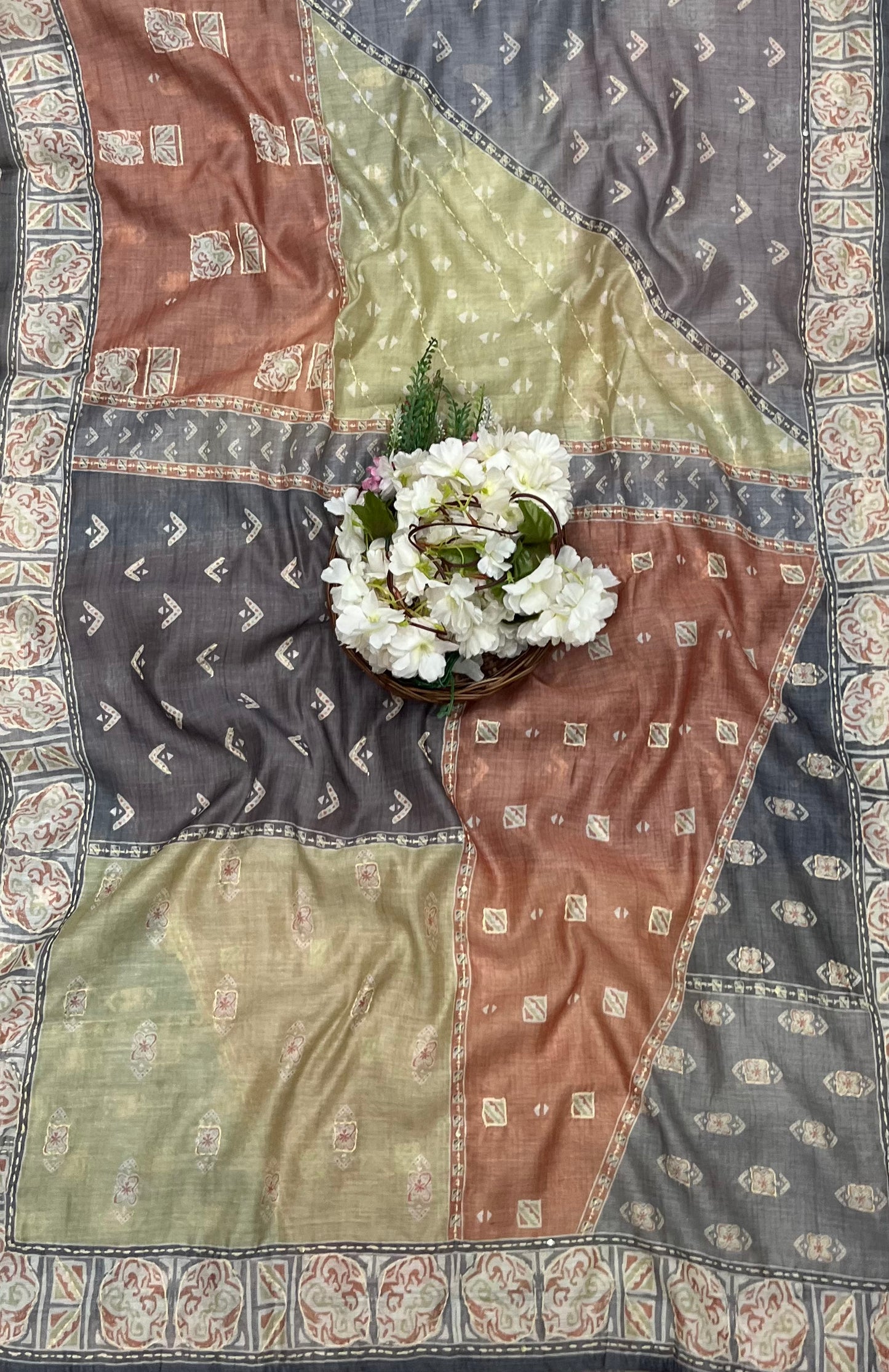 28A Mul Chanderi Dusty Grey Suit Fabric/ CKC Mul Cotton
