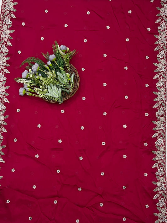 160C Silk Cream With Hot Pink Suit Fabric / CKC Partywear Collection