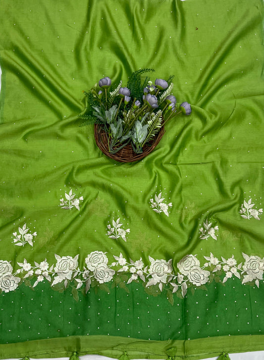 167C Mul Jamdani Green suit Fabric / CKC Mul Cotton