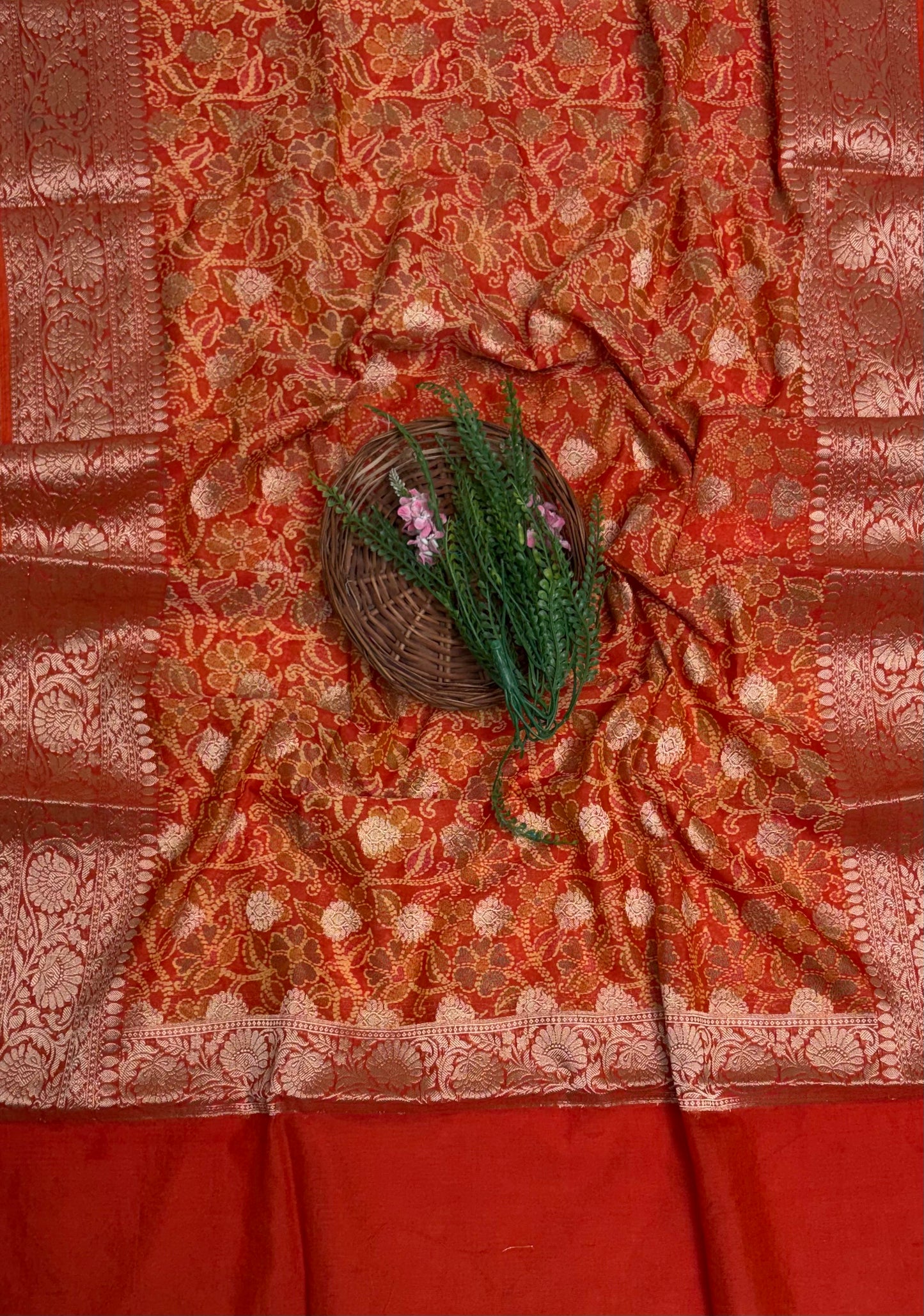 Pure Maheshwari Rust Orange Suit Fabric / Maheshwari Suits