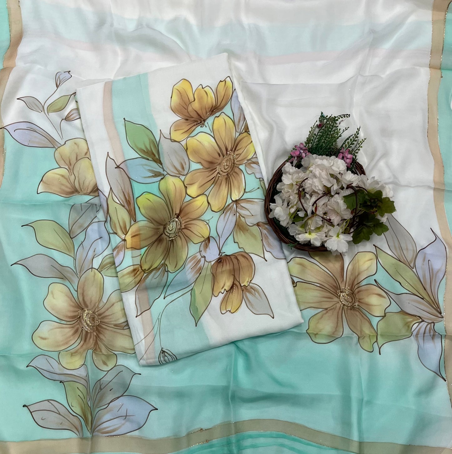 117 A Chinon Jacquard Sea Green Suit Fabric / CKC Phoolon Ka Ghar