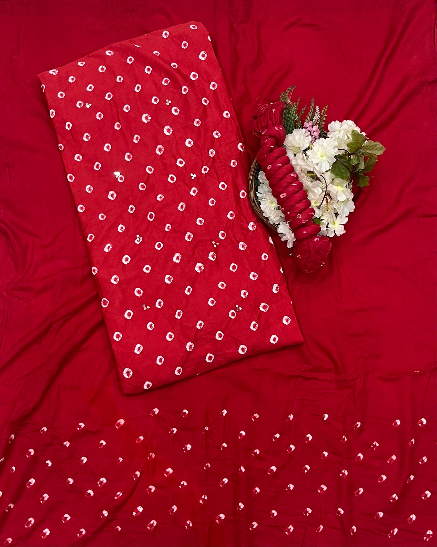 205A Jaipuri Cotton Red Suit Fabric / CKC Jaipuri Suits