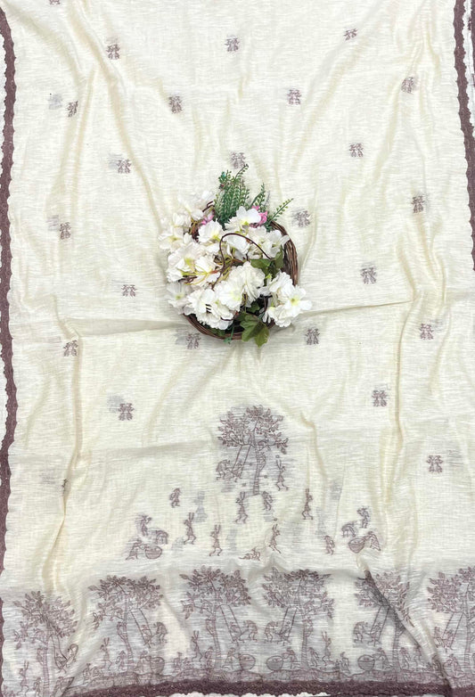 282A Mul Jamdani Beige With Brown Suit Fabric / CKC Jamdani Suits