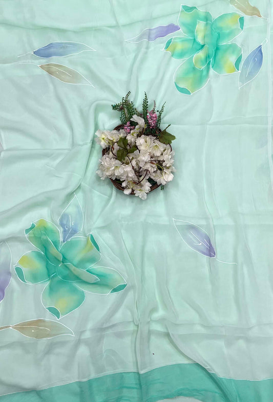 288A Chiffon Sea Green Suit Fabric/ CKC Hand Painted Suits