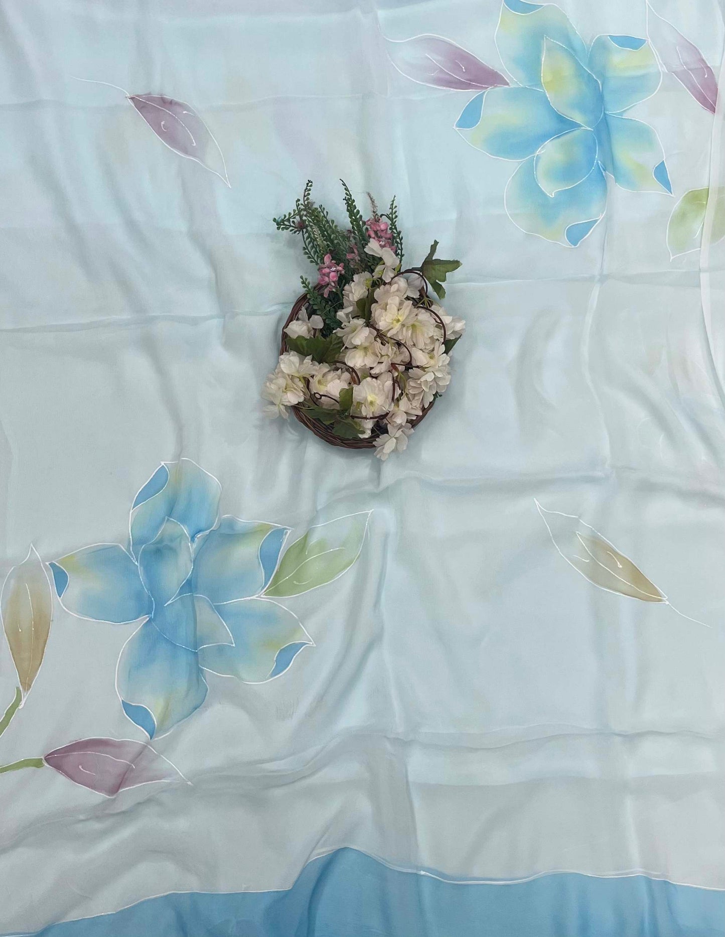 290A Chiffon Sky Blue Suit Fabric/ CKC Hand Painted Suits