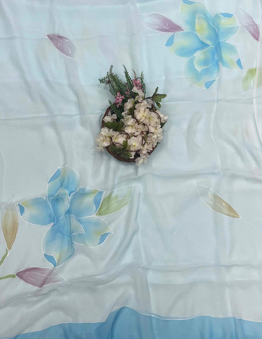 290A Chiffon Sky Blue Suit Fabric/ CKC Hand Painted Suits