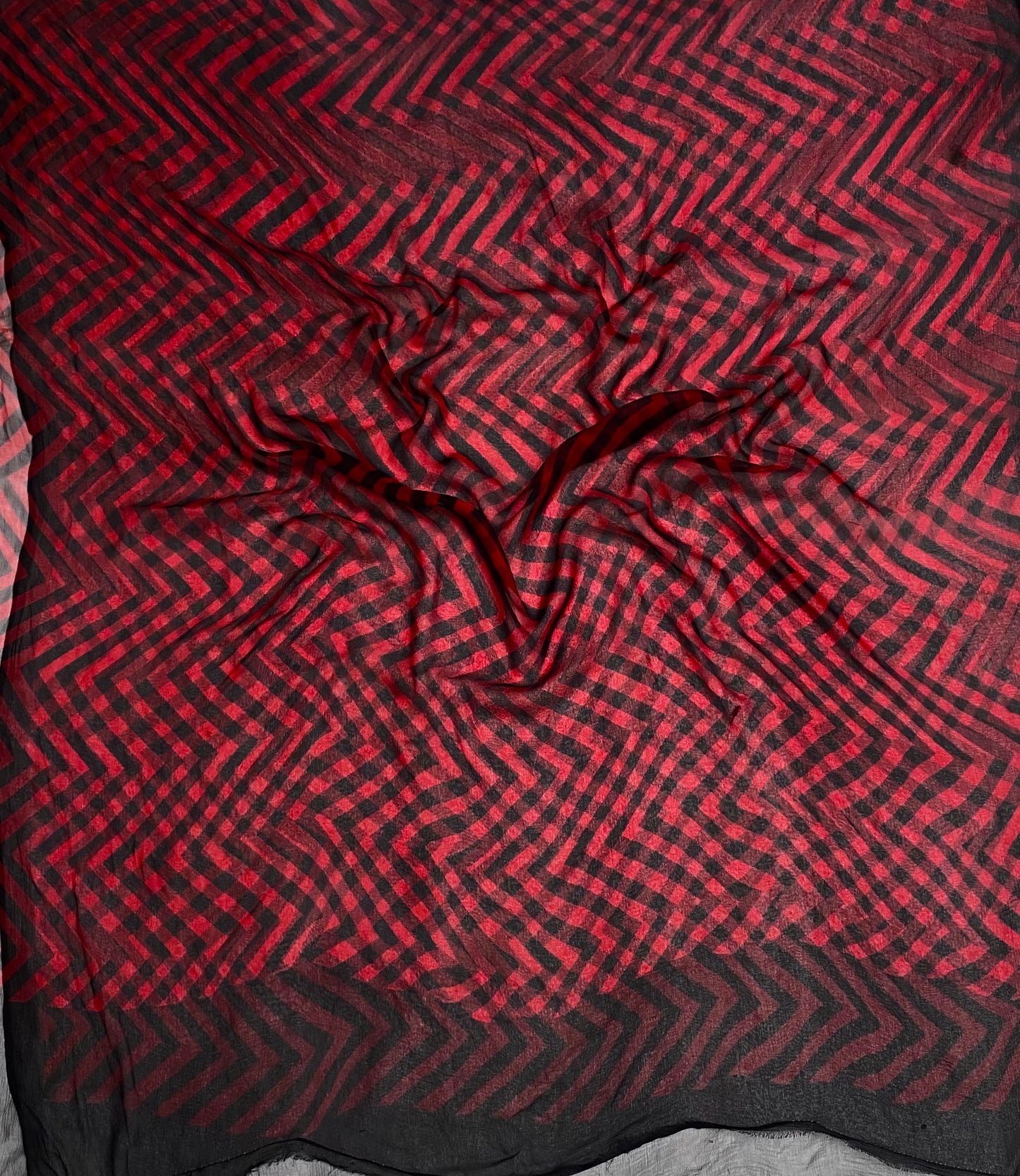Crepe Red With Black Suit Fabric / Phoolon Ka Ghar