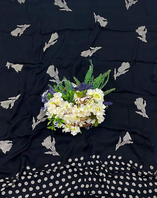 371A Georgette Polka Black Suit Fabric / CKC Polka Story