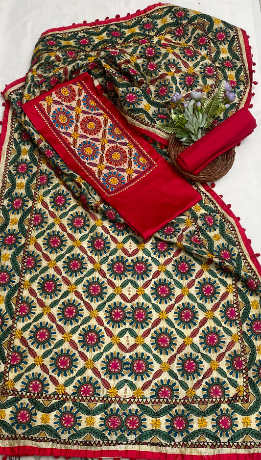 Cotton Red Suit Fabric / Jaipuri Suits