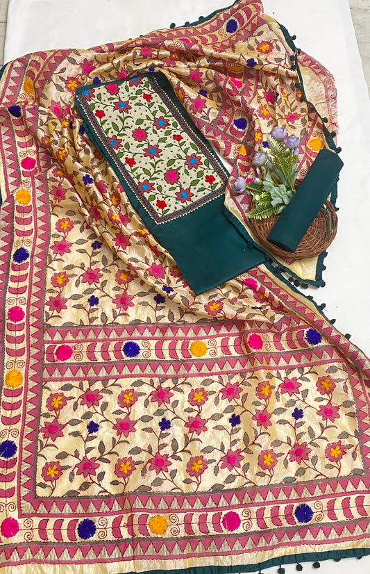 Cotton Peacock Green Suit Fabric / Jaipuri Suits