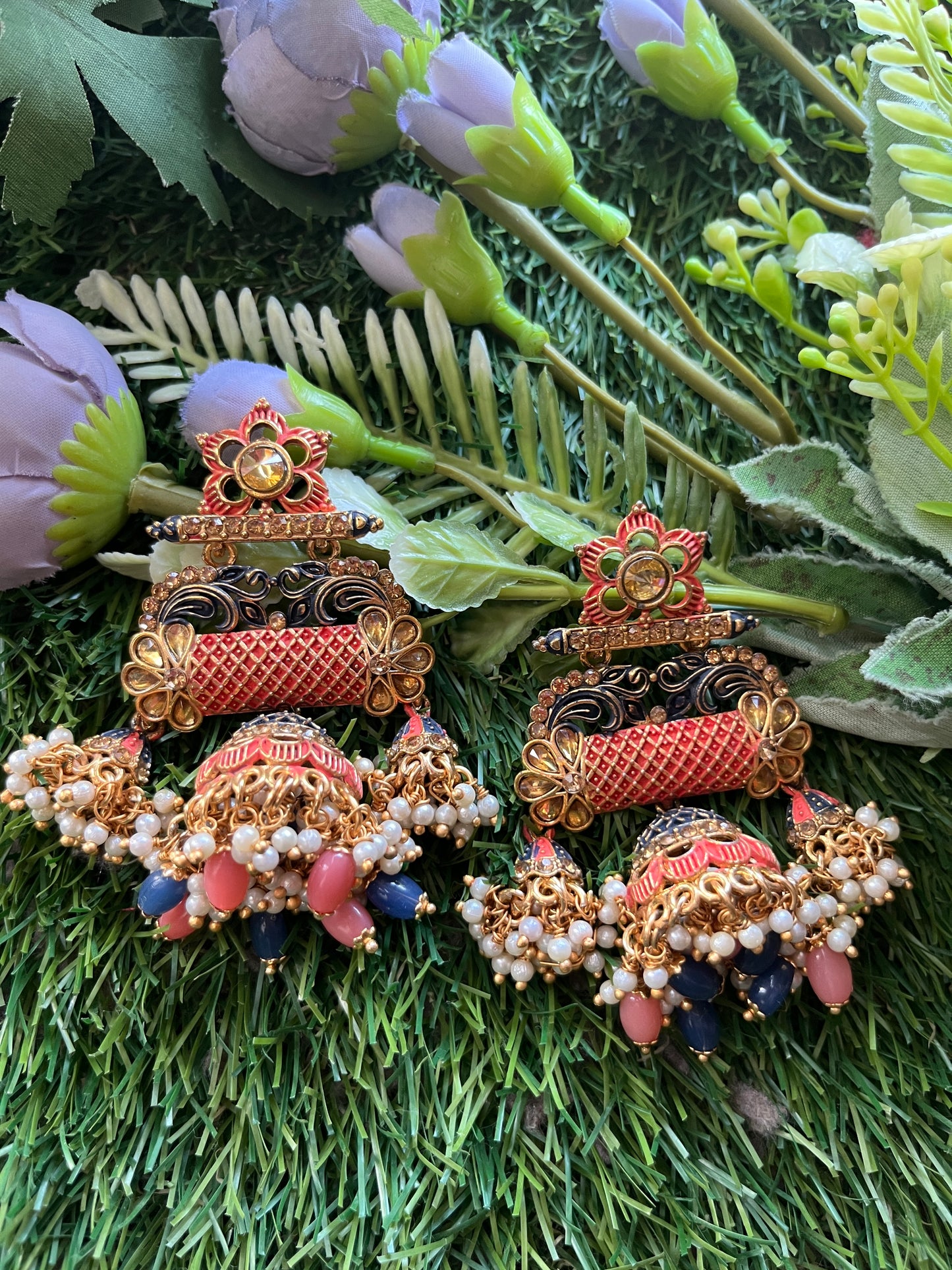 Meenakari Peach Earings Set /CKC Jewels