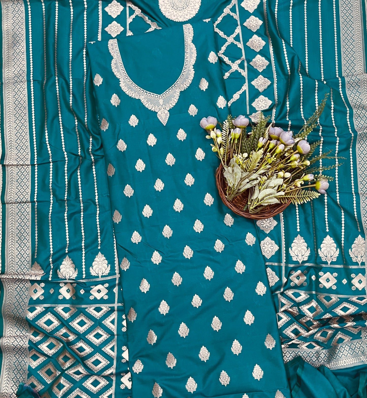 443A Silk Teal Blue Suit Fabric/ CKC Banarasi Edit
