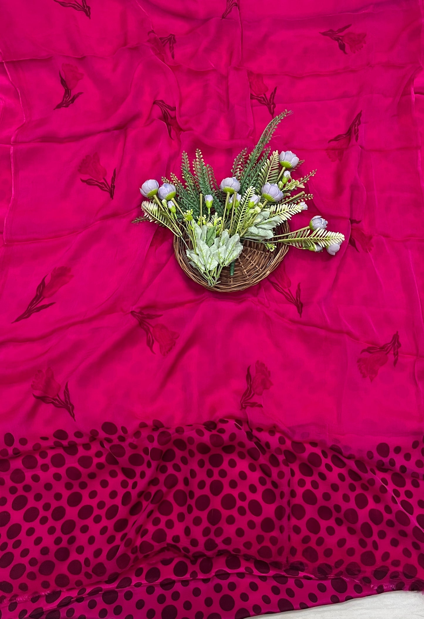 465A Crepe Polka Magenta Suit Fabric/ CKC Polka Story