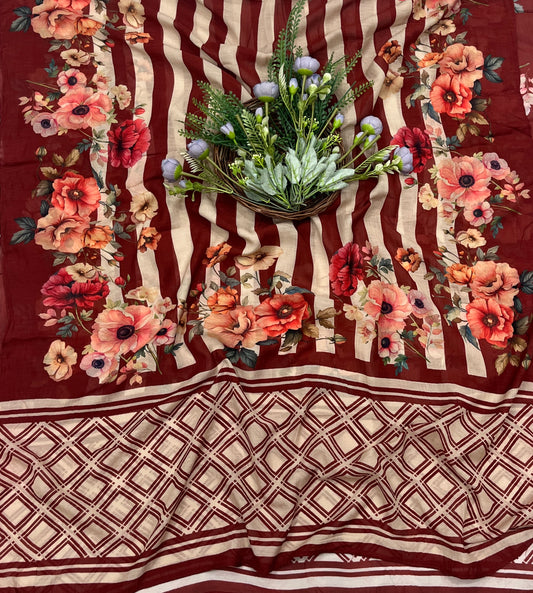 530A Mul Cotton Red suit Fabric/ CKC Mul Cotton