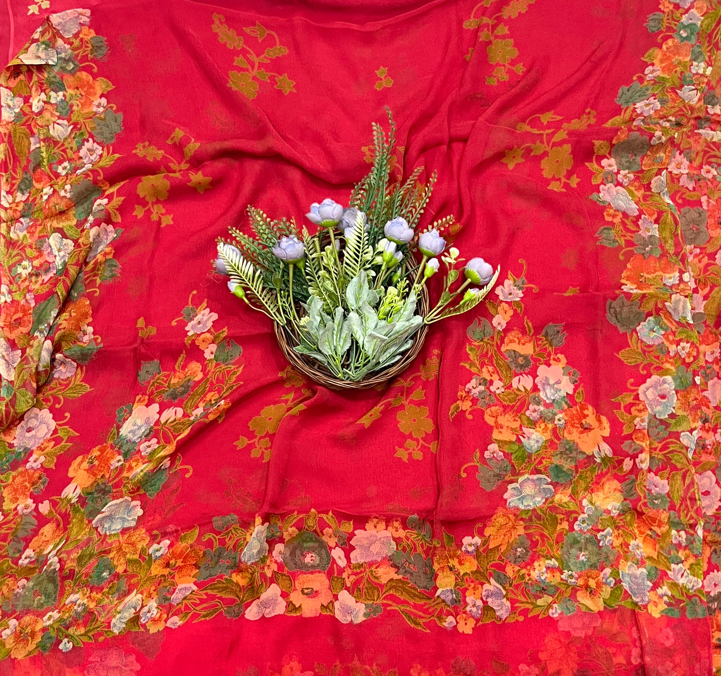 597A Chiffon Carrot Red Suit Fabric / CKC Chiffon Suits