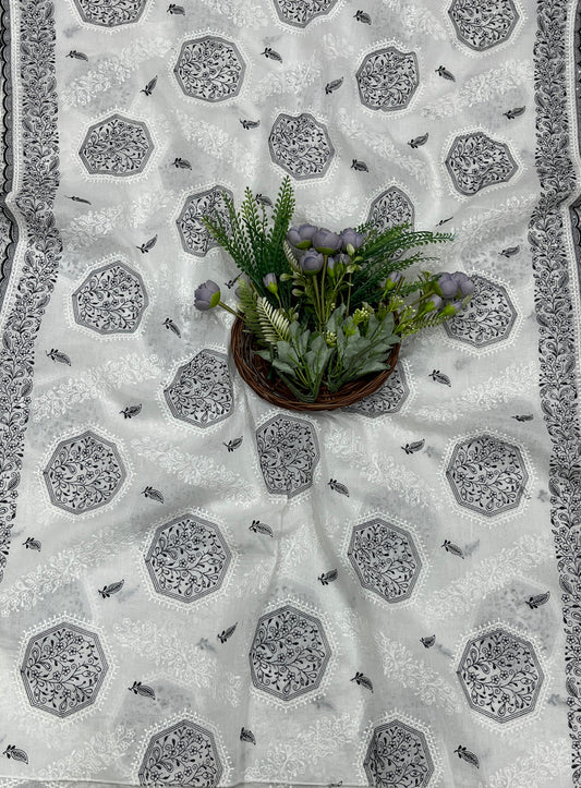703A Cotton White With Black Suit Fabric / CKC Cotton Bazaar