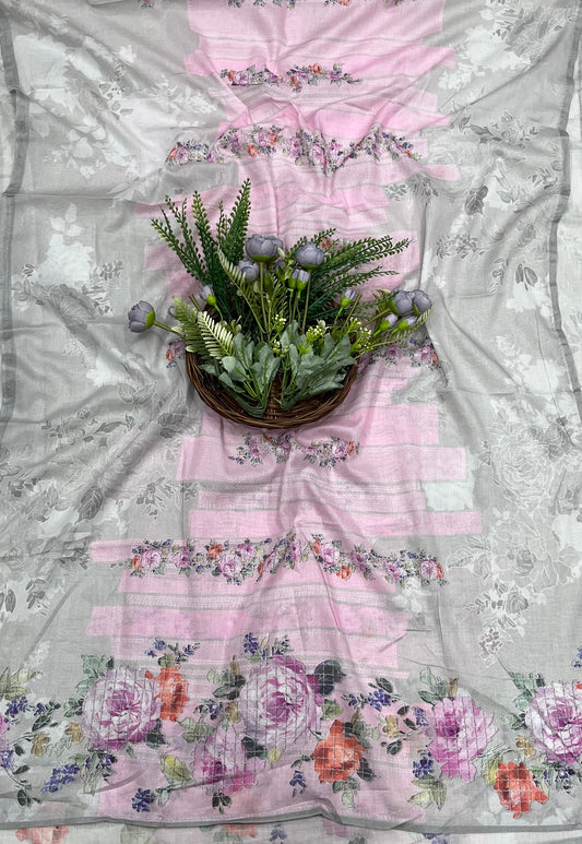 779A Cotton Pink With Grey Suit Fabric / CKC Cotton Bazaar