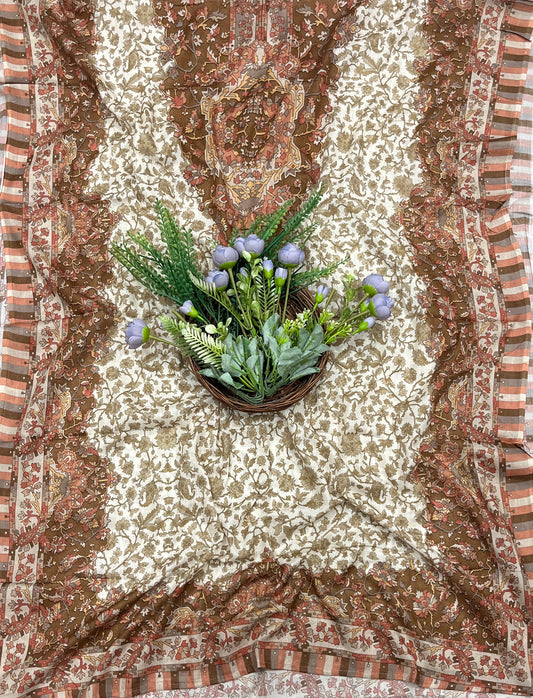 742A Cotton White With Dusty Brown Suit Fabric / CKC Cotton Bazaar