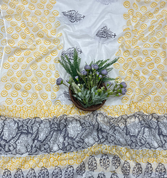 706A Cotton Grey With Yellow Suit Fabric / CKC Cotton Bazaar