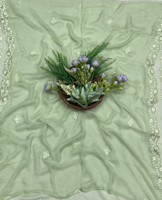 730A Lakhnavi Georgette Green Suit Fabric / CKC Lakhnavi Suits