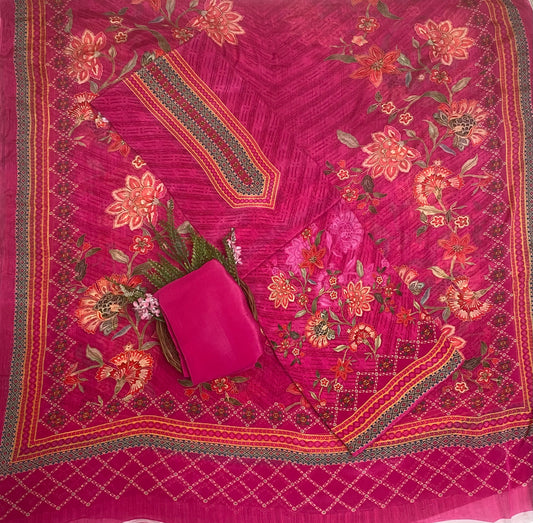 Crepe Magenta Suit Fabric / Phoolon Ka Ghar