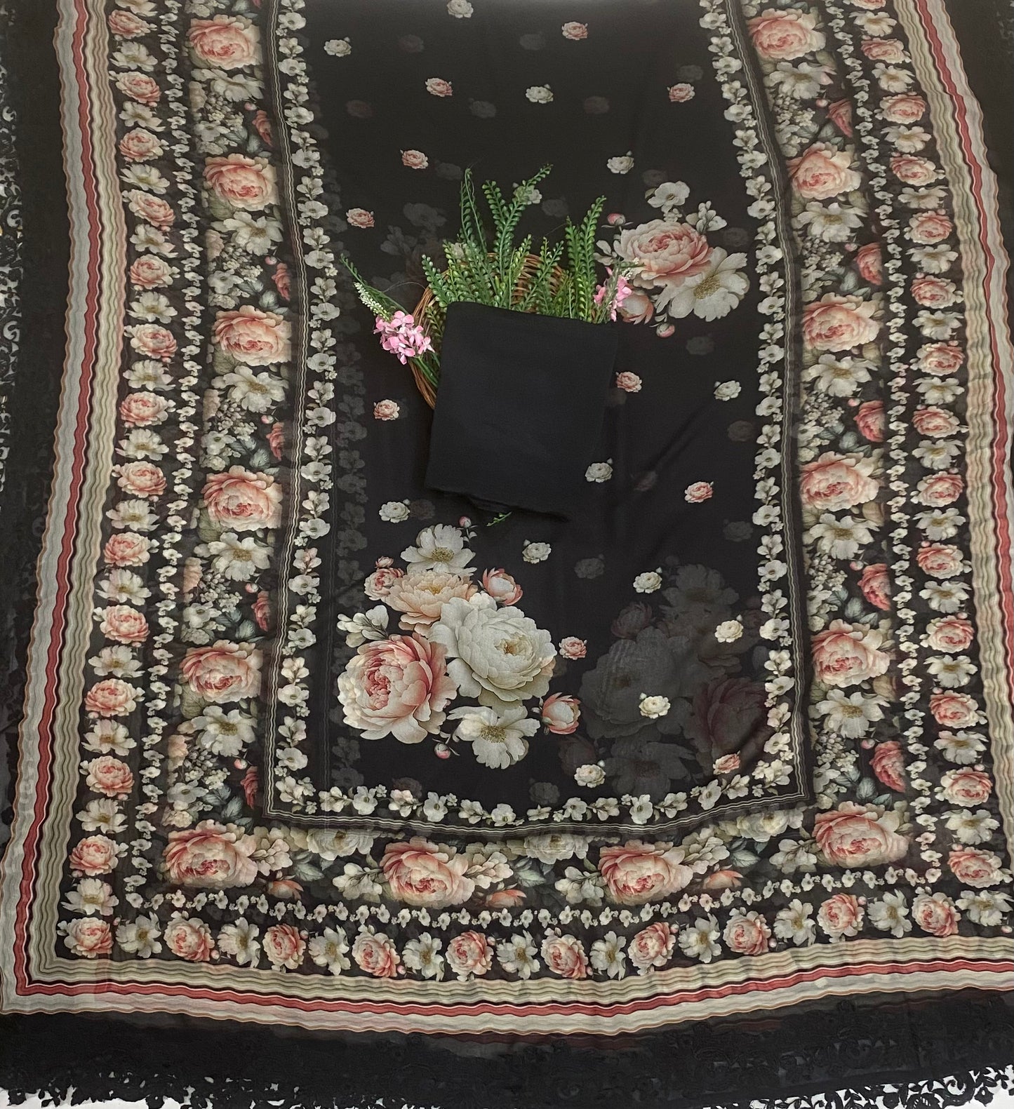 Georgette Black Suit Fabric / Phoolon Ka Ghar
