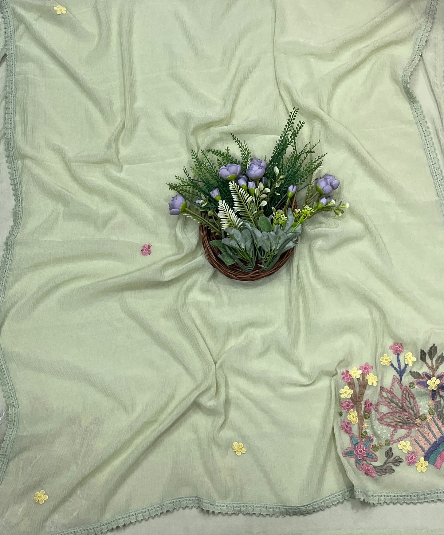 916A Mul Crush Pista Green Suit Fabric/ CKC Mul Cotton