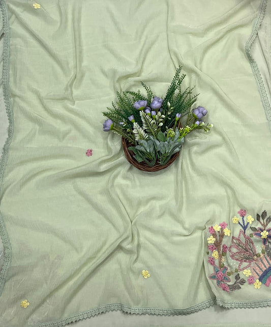 916A Mul Crush Pista Green Suit Fabric/ CKC Mul Cotton