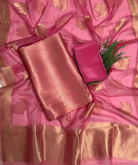 Brocade Pink Suit Fabric / Banarasi Baithak
