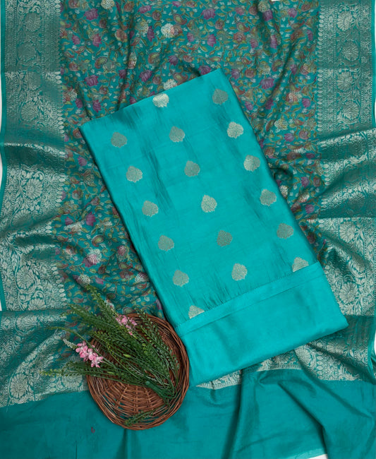 Pure Maheshwari Turquoise Green Suit Fabric / Maheshwari Suits