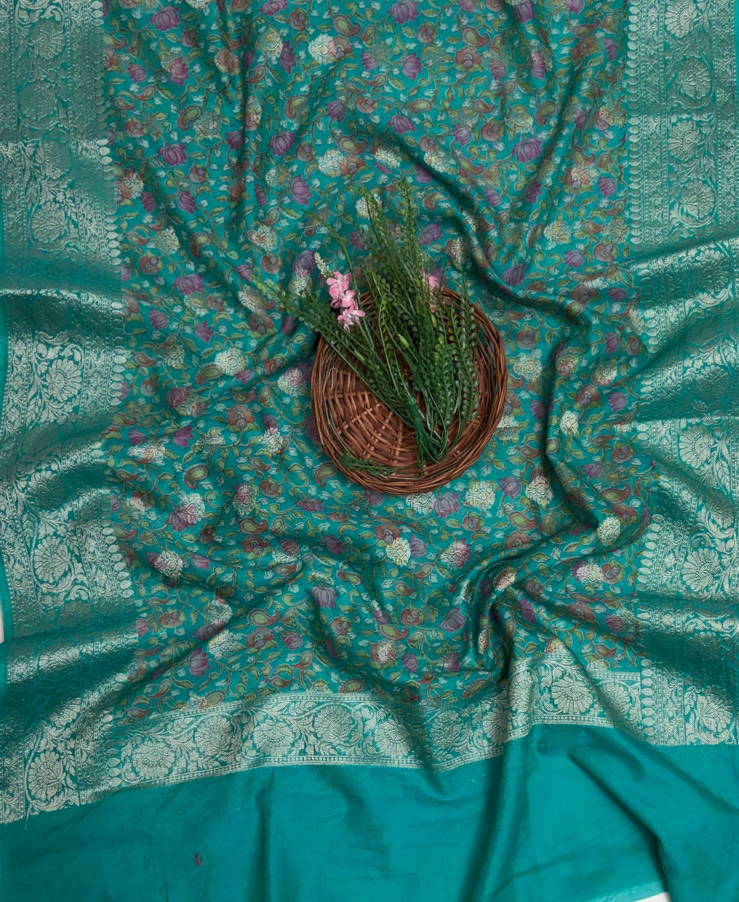 Pure Maheshwari Turquoise Green Suit Fabric / Maheshwari Suits