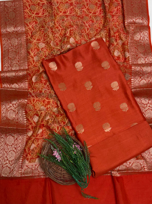 Pure Maheshwari Rust Orange Suit Fabric / Maheshwari Suits