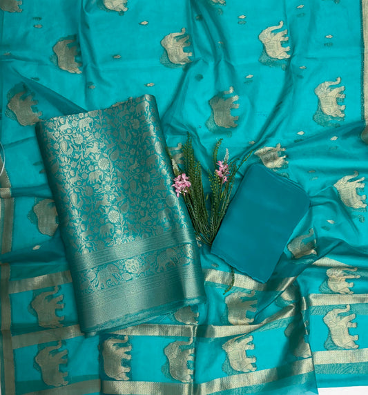 Brocade Turquoise Suit Fabric / Banarasi Baithak