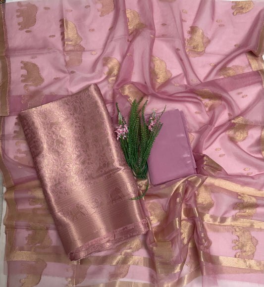 Brocade Dusty Pink Suit Fabric / Banarasi Baithak