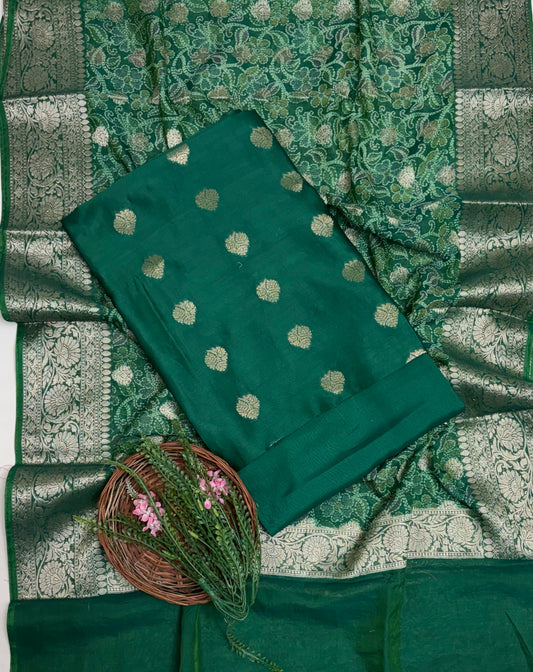 Pure Maheshwari Green Suit Fabric / Maheshwari Suits
