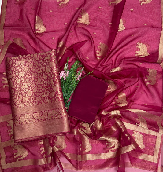 Brocade Wine Suit Fabric / Banarasi Baithak