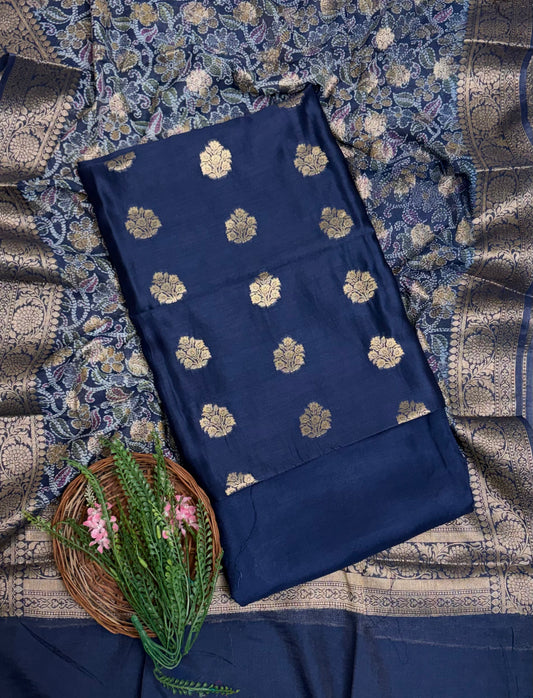 Pure Maheshwari Navy Blue Suit Fabric / Maheshwari Suits