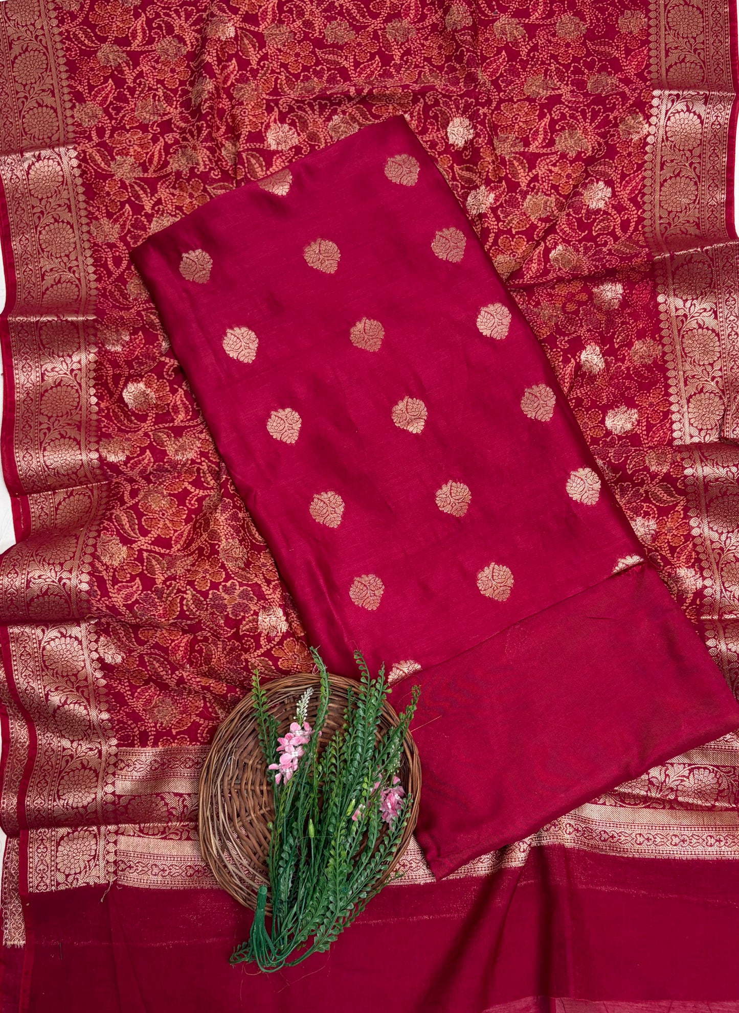 Pure Maheshwari Maroon Suit Fabric / Maheshwari Suits