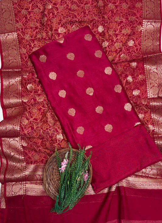 Pure Maheshwari Maroon Suit Fabric / Maheshwari Suits