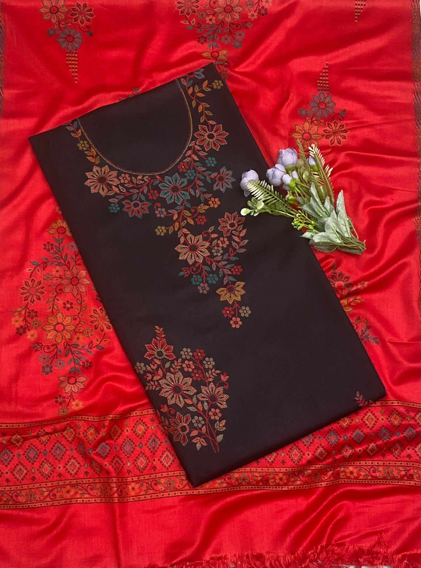 Pashmina Black With Red Suit Fabric/ CKC Winter Suits