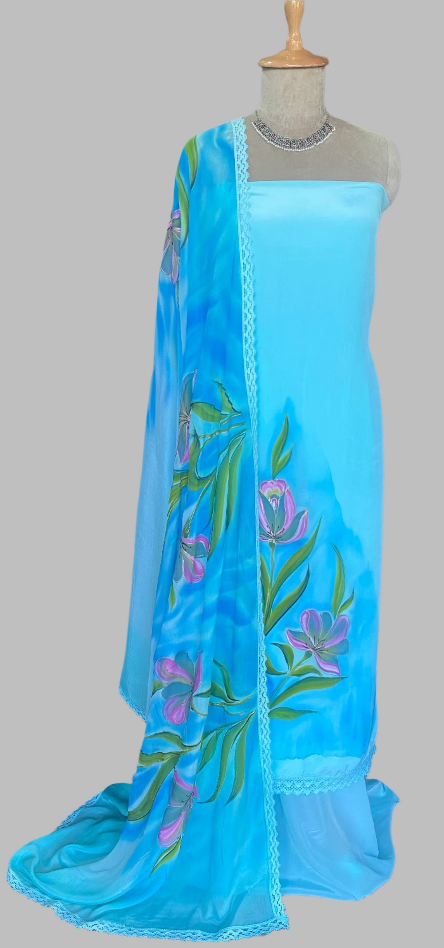 Crepe Sky Blue Suit Collection / Hand Painted Suits