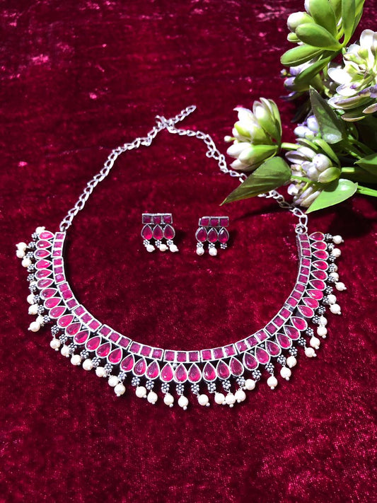 Pink Oxidised Jewellery Set / CKC Jewels