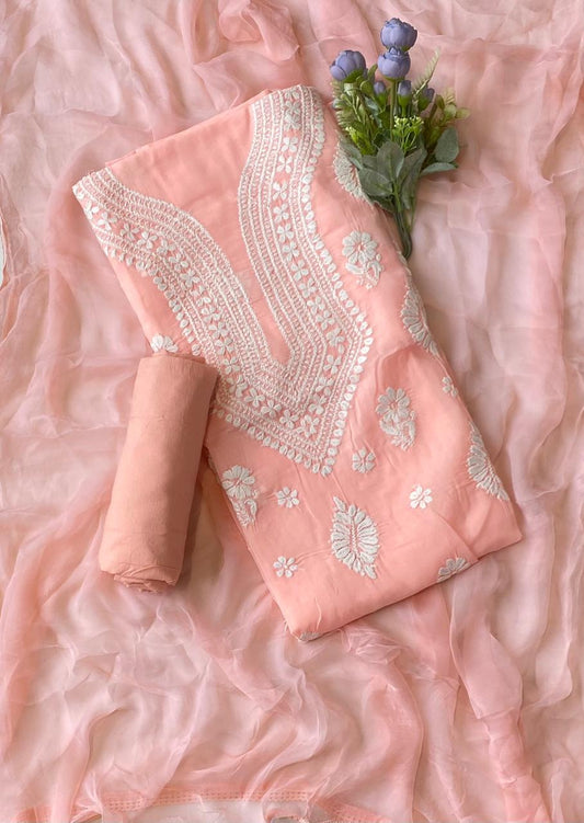 Lakhnavi Cotton Peach Suit Fabric/ Summer Market Collection