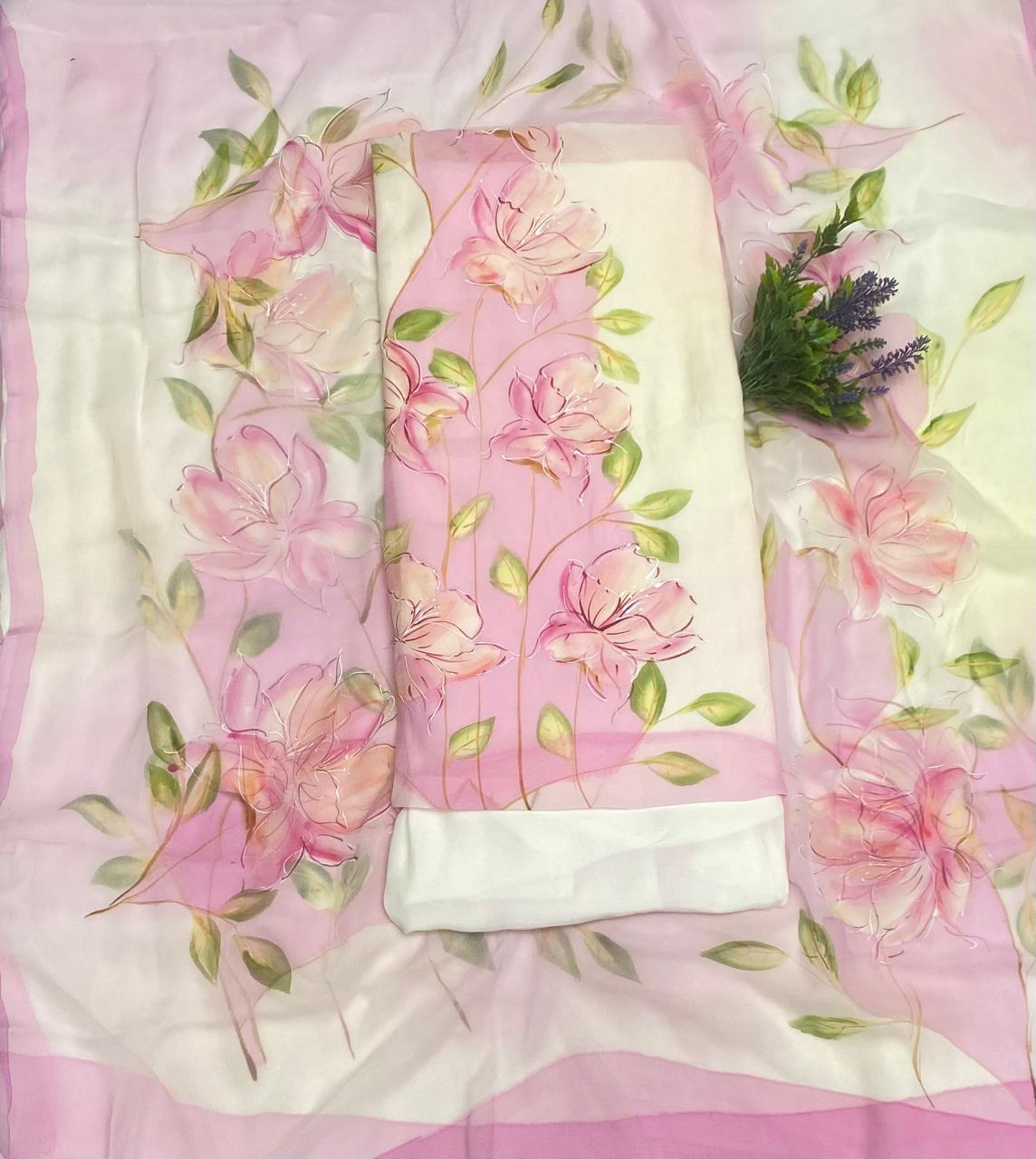 Muslin Cream With Pink Suit Fabric / Muslin Suits