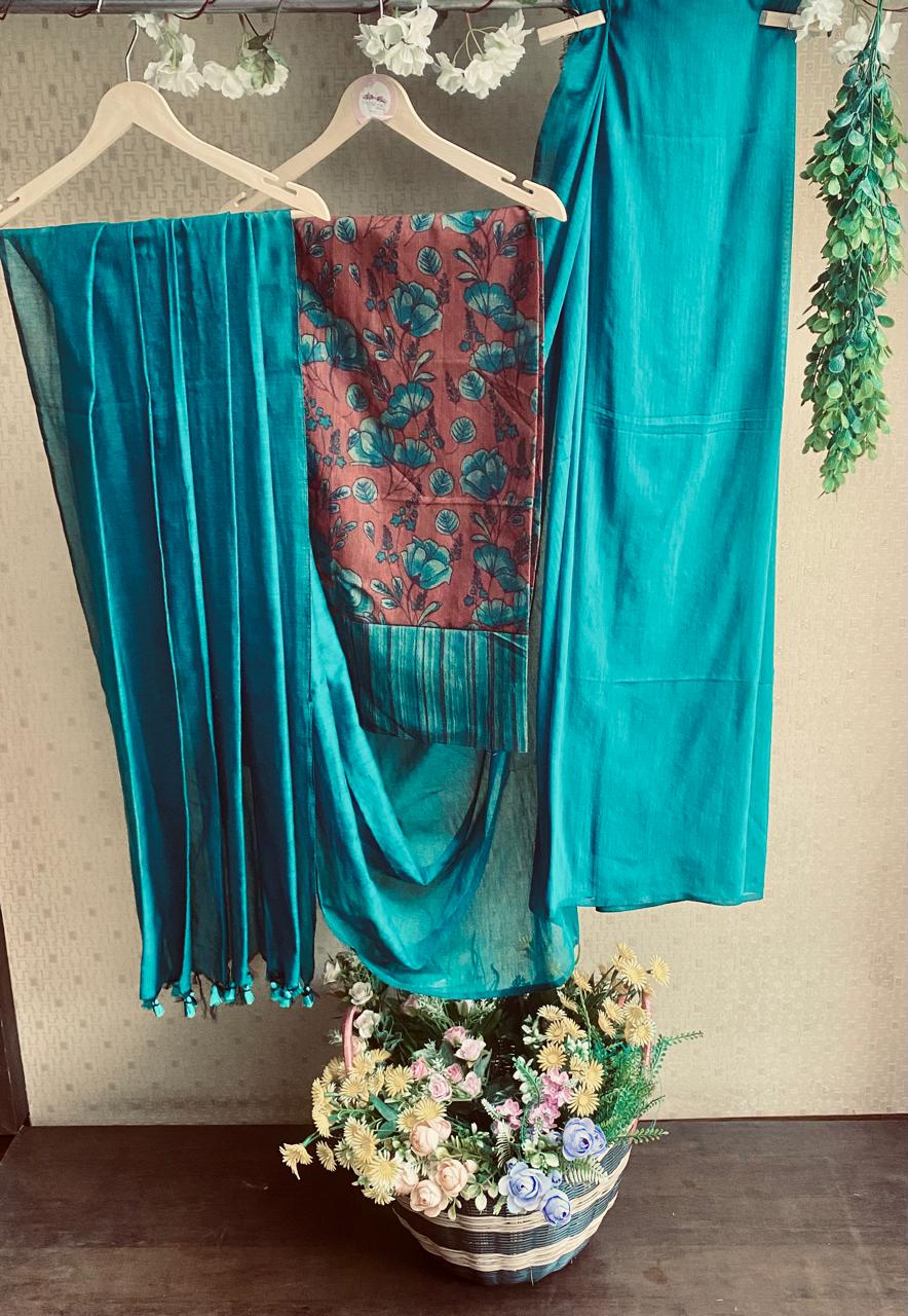 Cotton Dark Sea Green Saree / Cotton Sarees