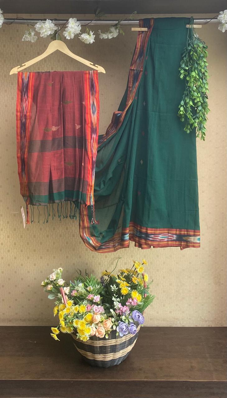 Cotton Dark Green Saree / Cotton Sarees