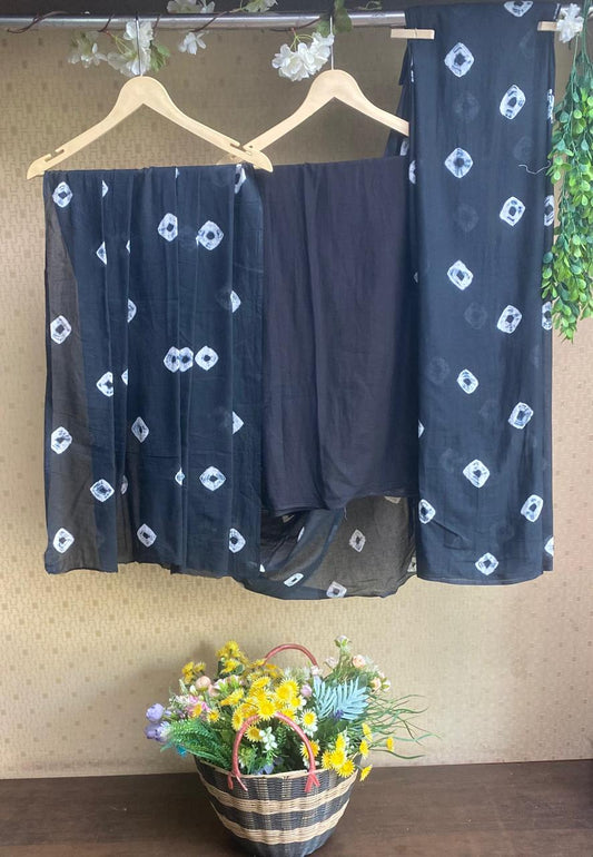 Cotton Bandhani Black Saree / Cotton Sarees