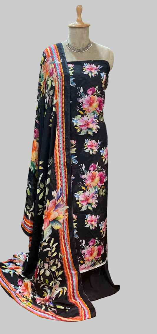 Chinon Black Suit Fabric / Phoolon Ka Ghar